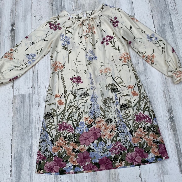 Vintage Dresses & Skirts - Vintage 70s Necktie Floral Secretary Midi Dress